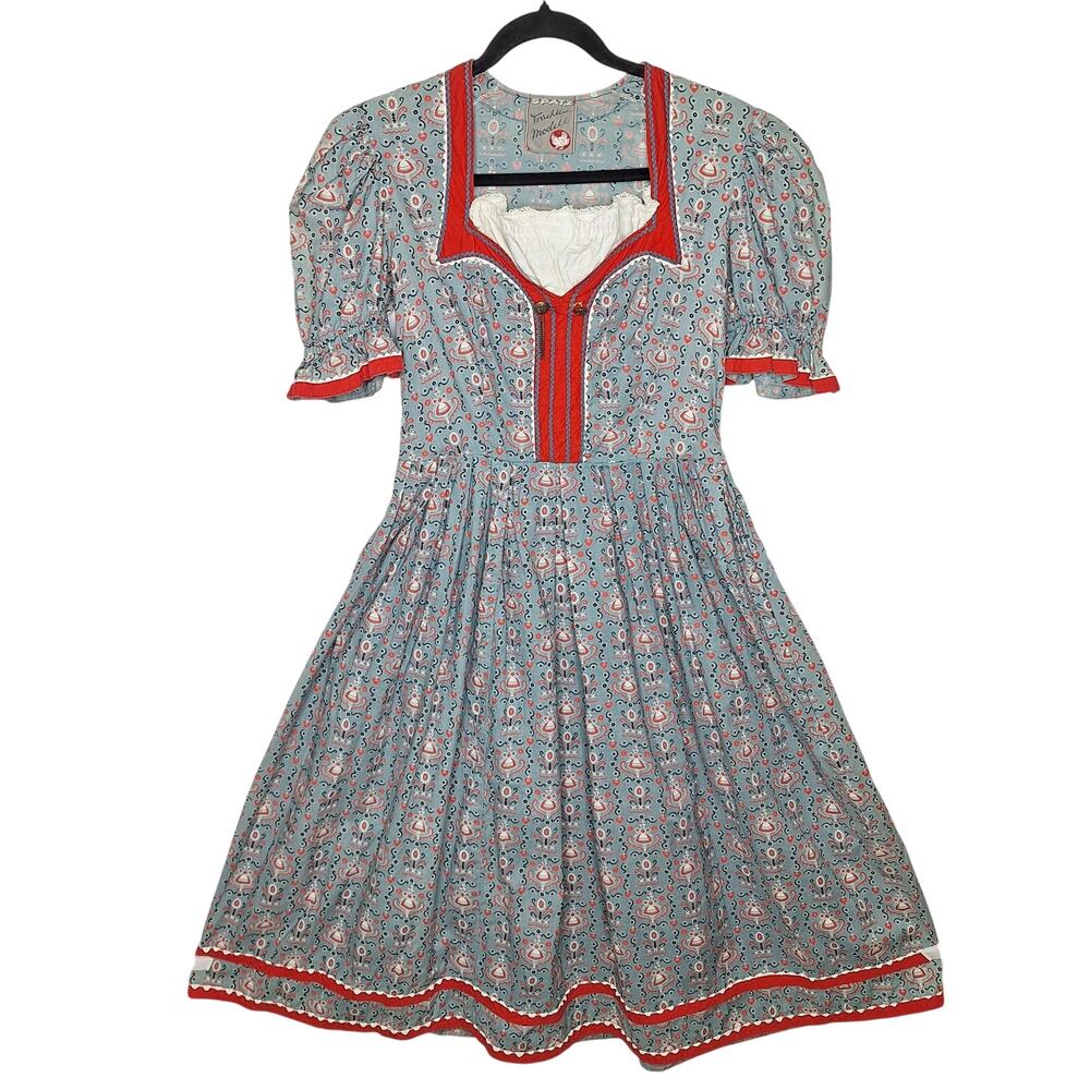 Vintage 50s Spatz Dirndl Dress Medium Trachten Modell Oktoberfest Cotton Cottage